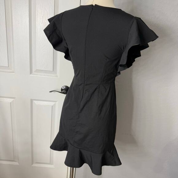 Women's Inslace Layered Ruffle Hem Flutter Sleeve Dress, Black, S - Picture 2 of 4